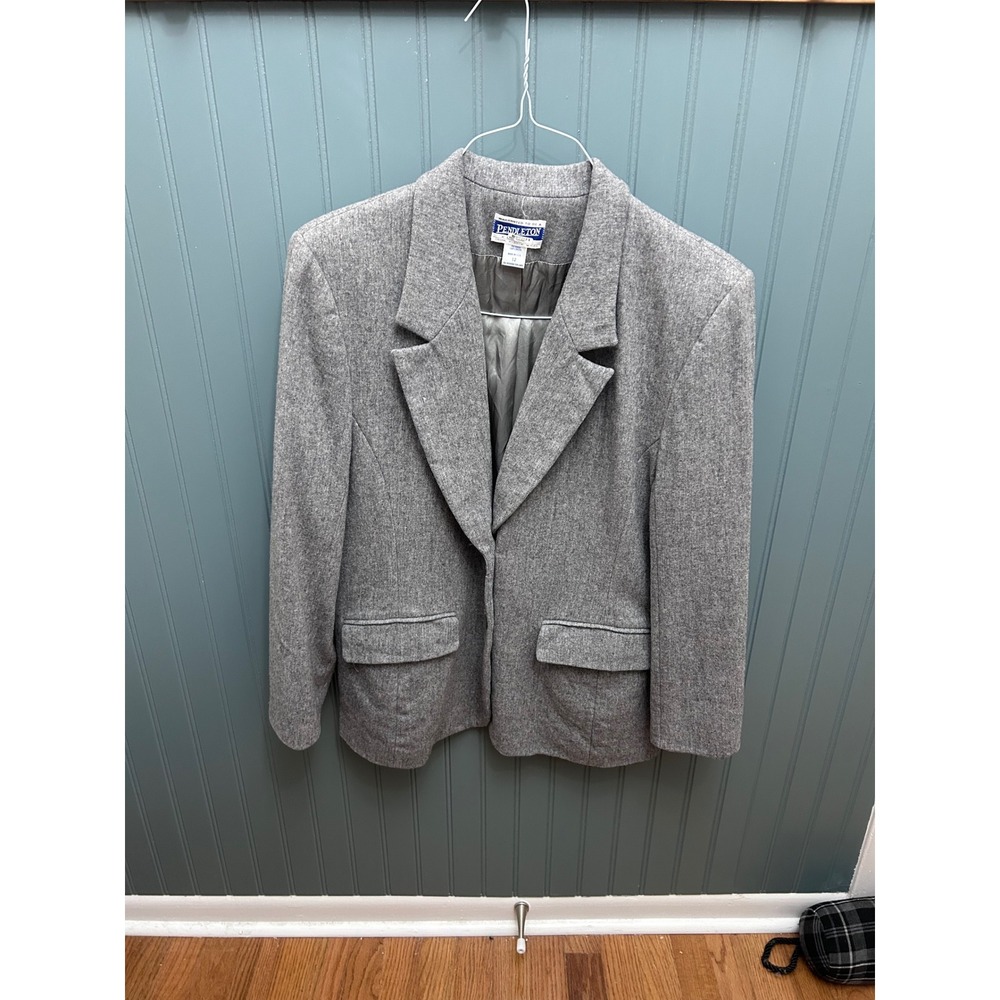 Pendleton Womens Gray 100% Virgin Wool Blazer Jacket Size 12 Made in USA Vintage